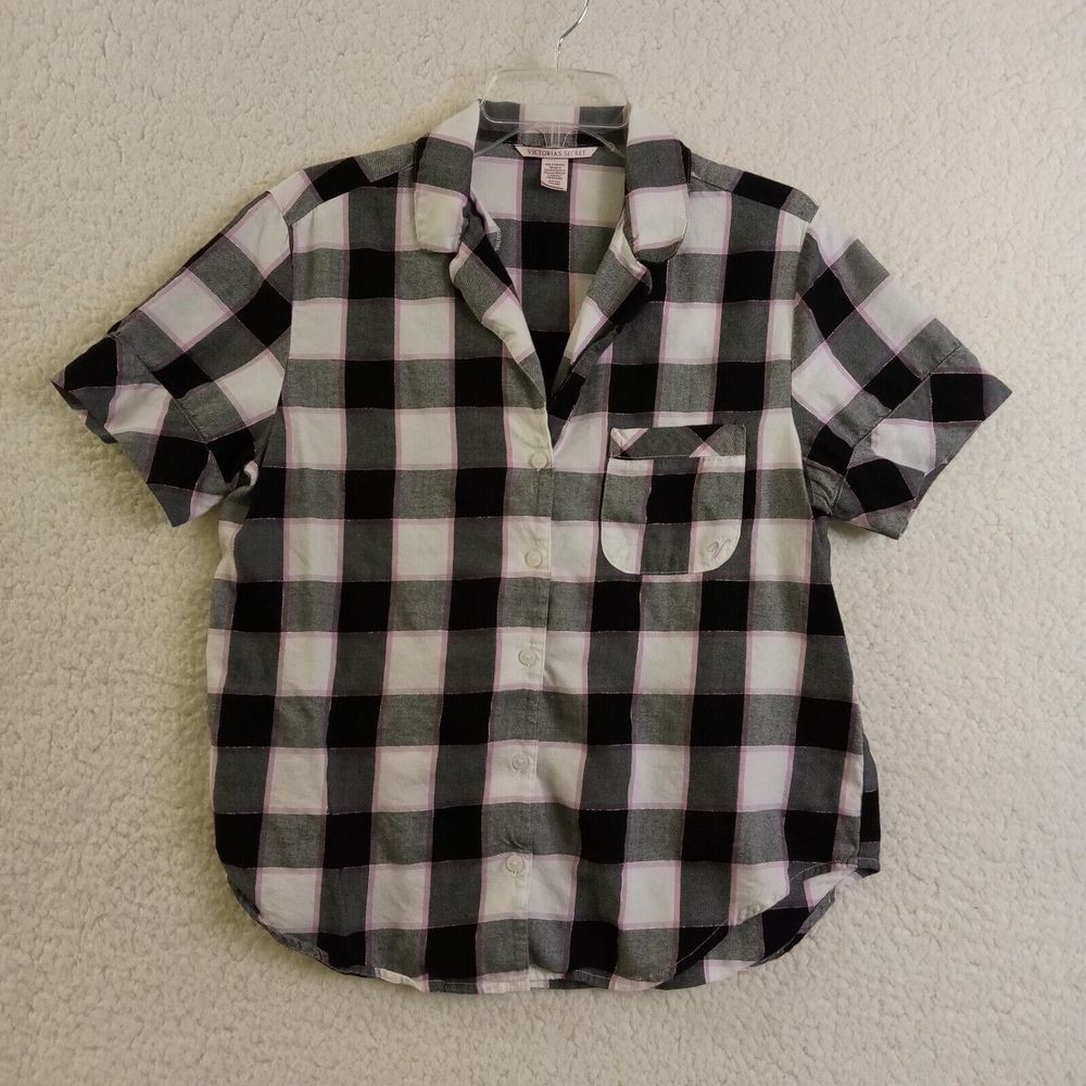 Victoria's Secret Shirt Womens Small Short Sleeve Button‎ Up Soft Plaid